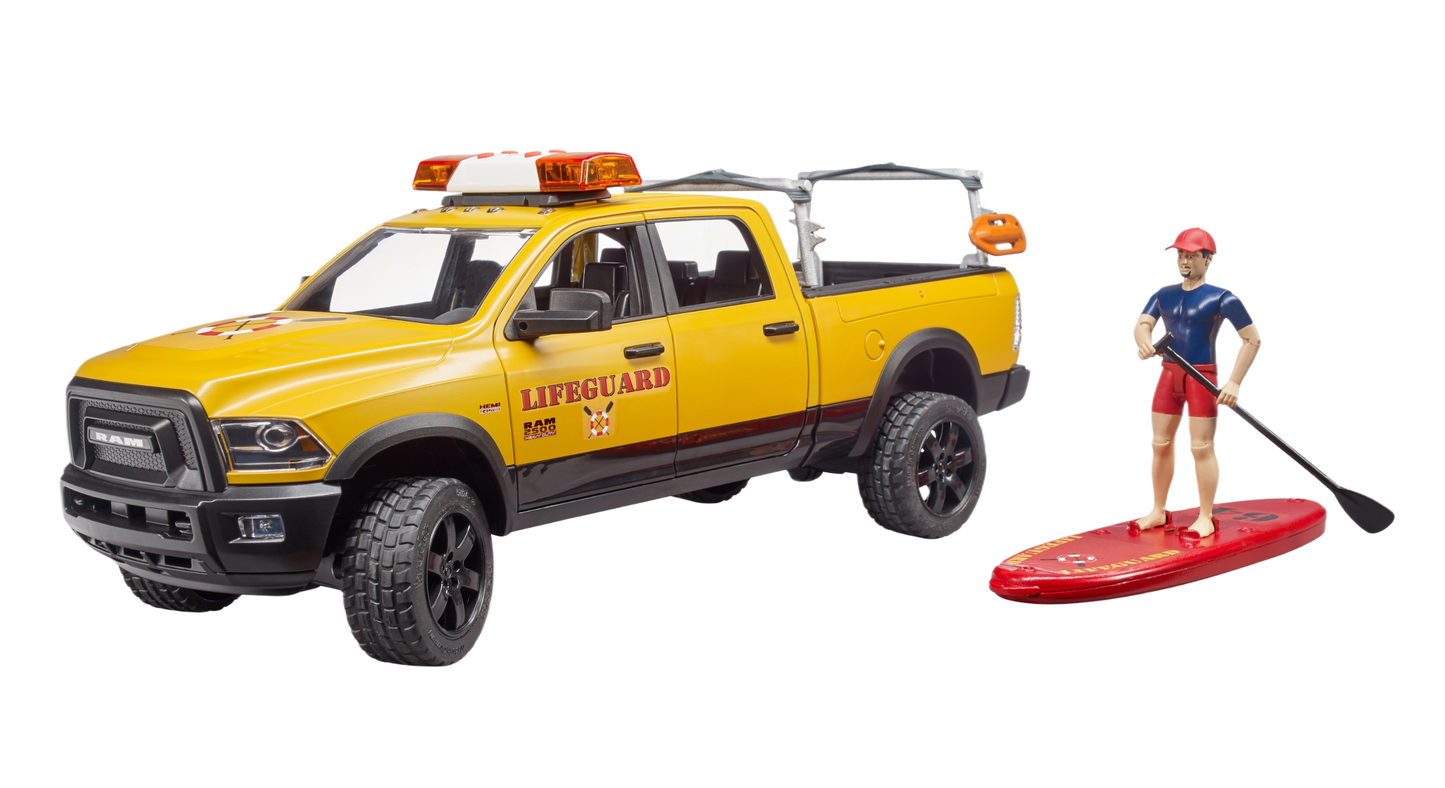 Yellow lifeguard-themed RAM toy truck with rescue figure and paddleboard from Vehicles & Remote Controlled Toys collection