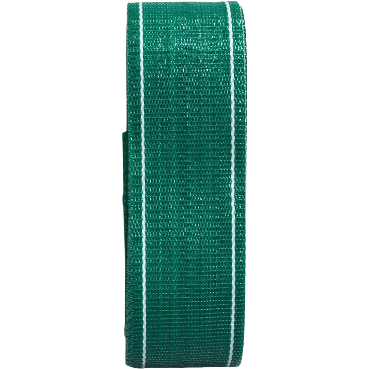Green and white polypropylene webbing roll for repairing outdoor patio furniture in lawn and garden projects