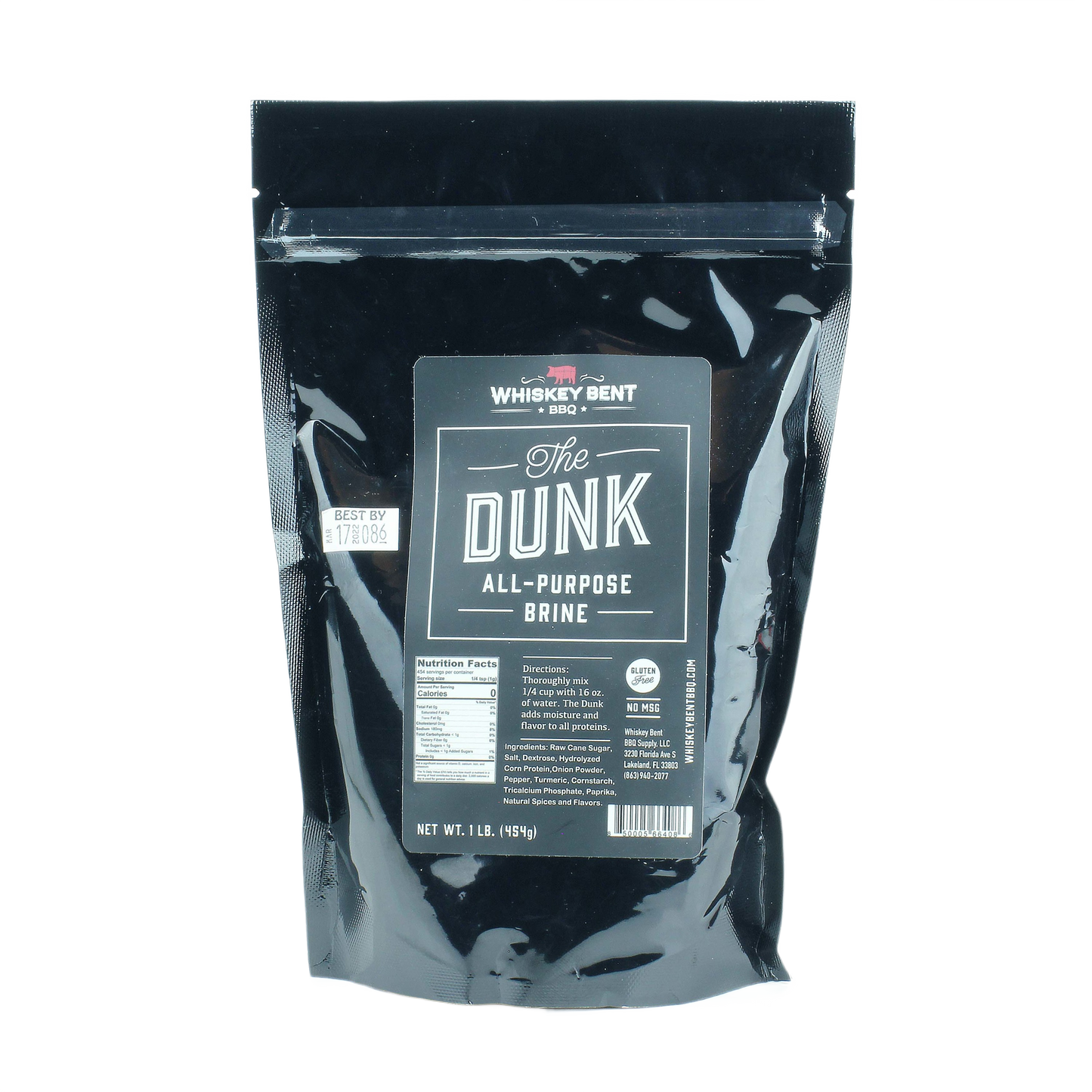 Black resealable package of Whiskey Bent BBQ all-purpose gluten free brine in grilling sauces and spices collection