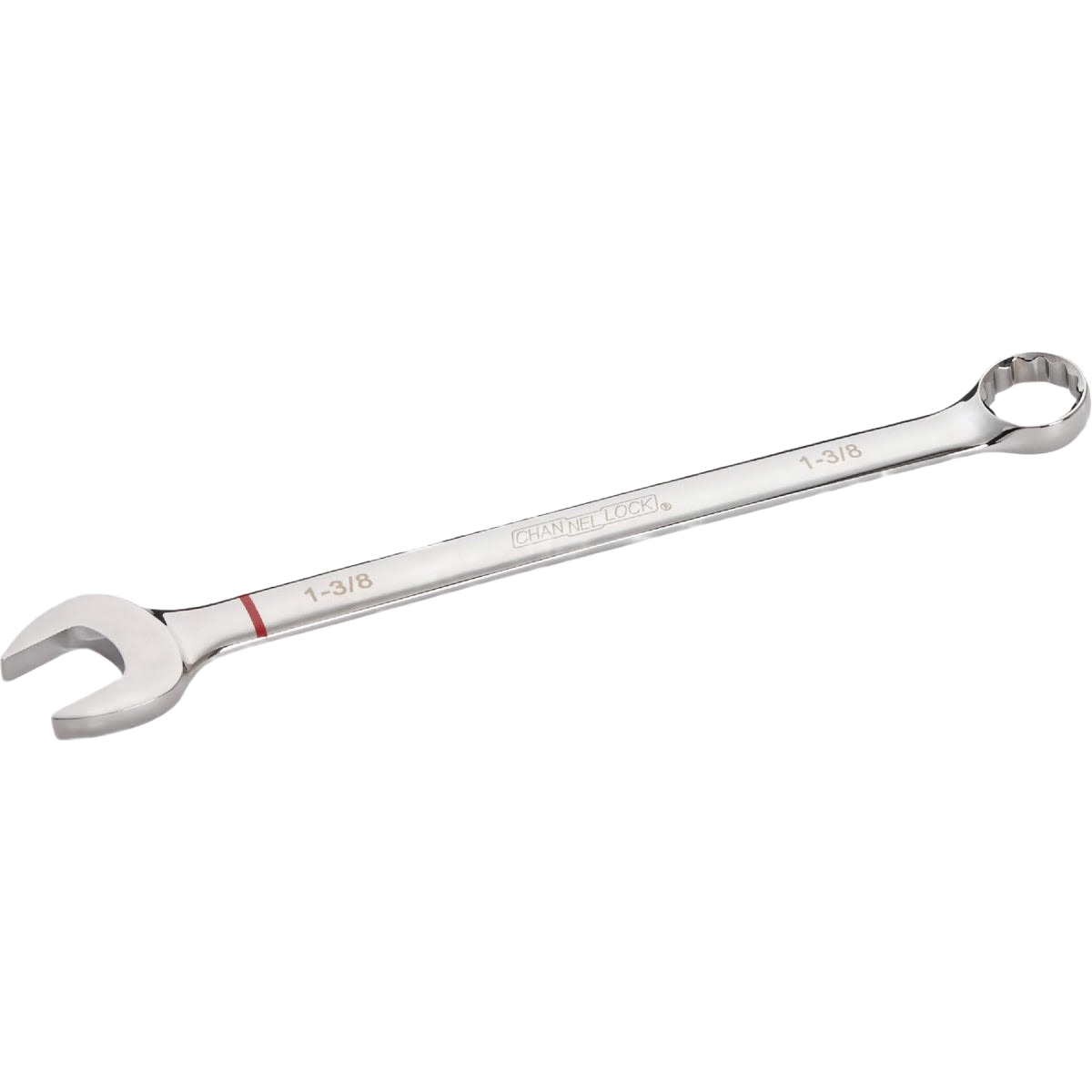 Polished metal combination wrench with open and 12-point box ends for home improvement and tool use
