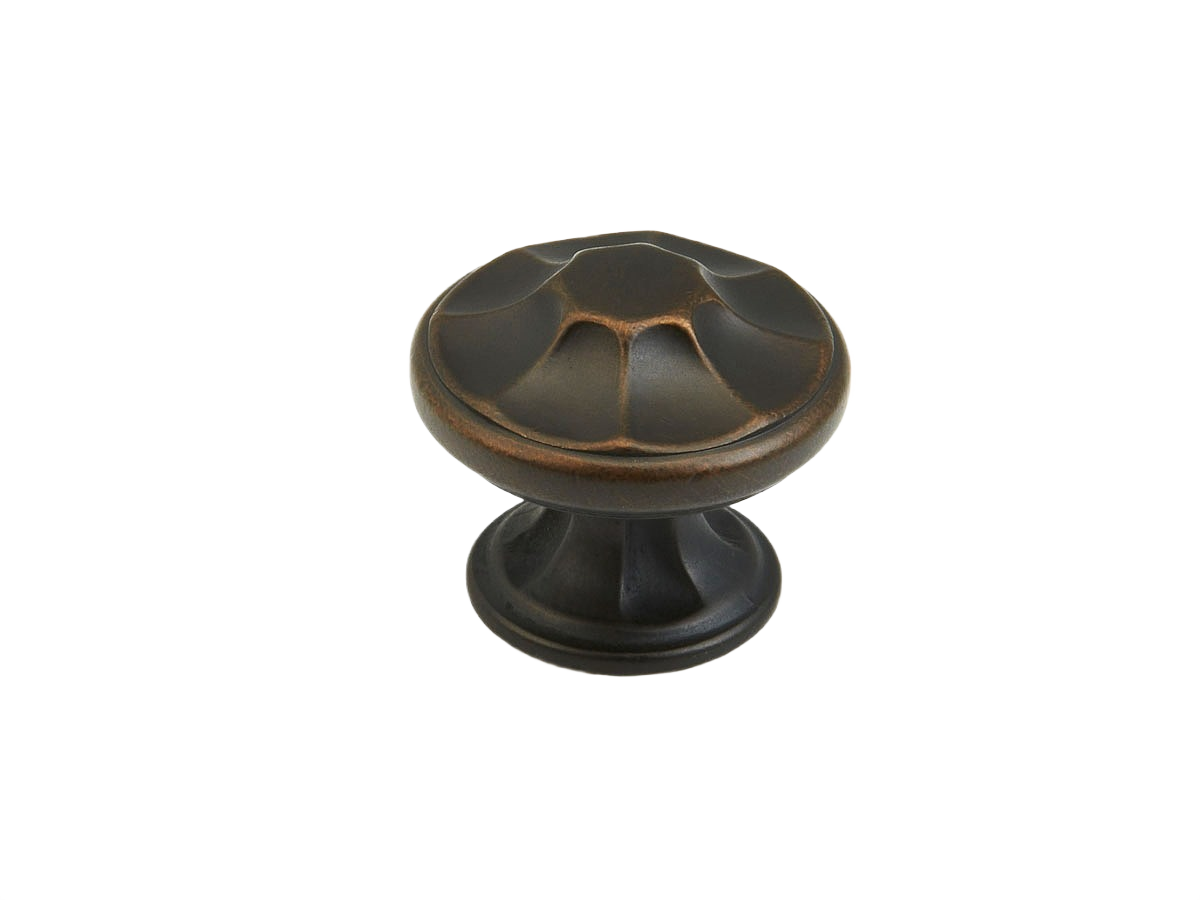 Round cabinet knob in Ancient Bronze finish with transitional style for furniture hardware and home improvement projects