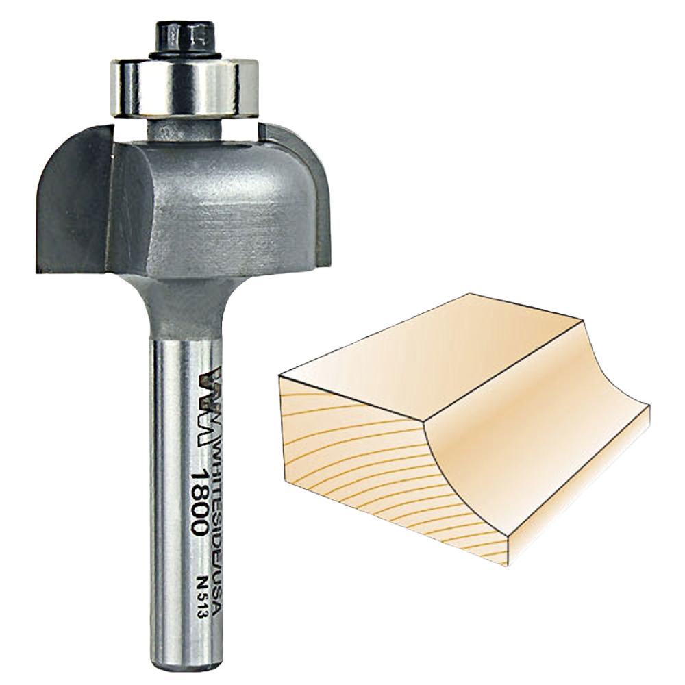 Whiteside cove router bit with bearing edge for smooth inward curves in woodworking, tool accessories and drill bits collections
