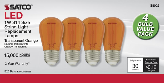 Set of four 1 watt orange transparent LED filament bulbs for lighting and home improvement under $50 collections