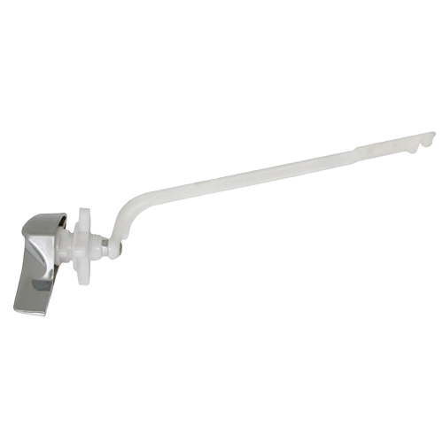 Chrome sidemount toilet handle with extended white plastic lever for home improvement and plumbing repairs