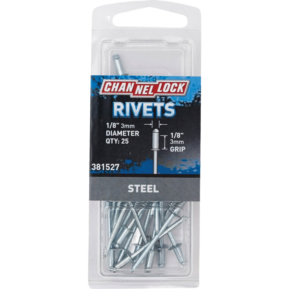 Steel pop rivets with 1/8 inch diameter and grip, 25-pack for durable fastening in hardware and home improvement projects