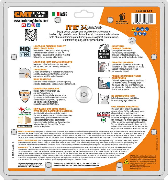 CMT Orange Tools 10" 60T Fine Finish Saw Blade