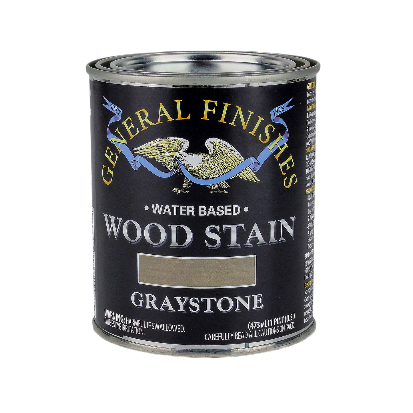 Quart can of General Finishes Graystone water based wood stain for interior stains and wood finishing projects