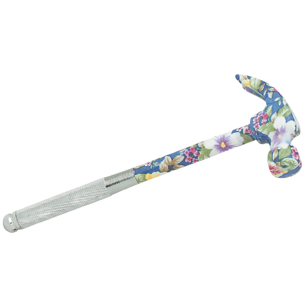 Metal hammer and screwdriver tool with floral patterned head and multicolor handle for home improvement tasks