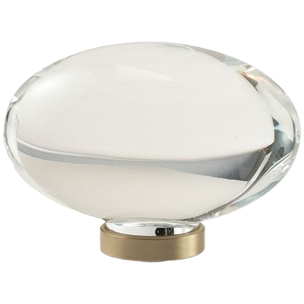Clear glass oval cabinet knob with golden champagne metal base for furniture hardware and home improvement projects