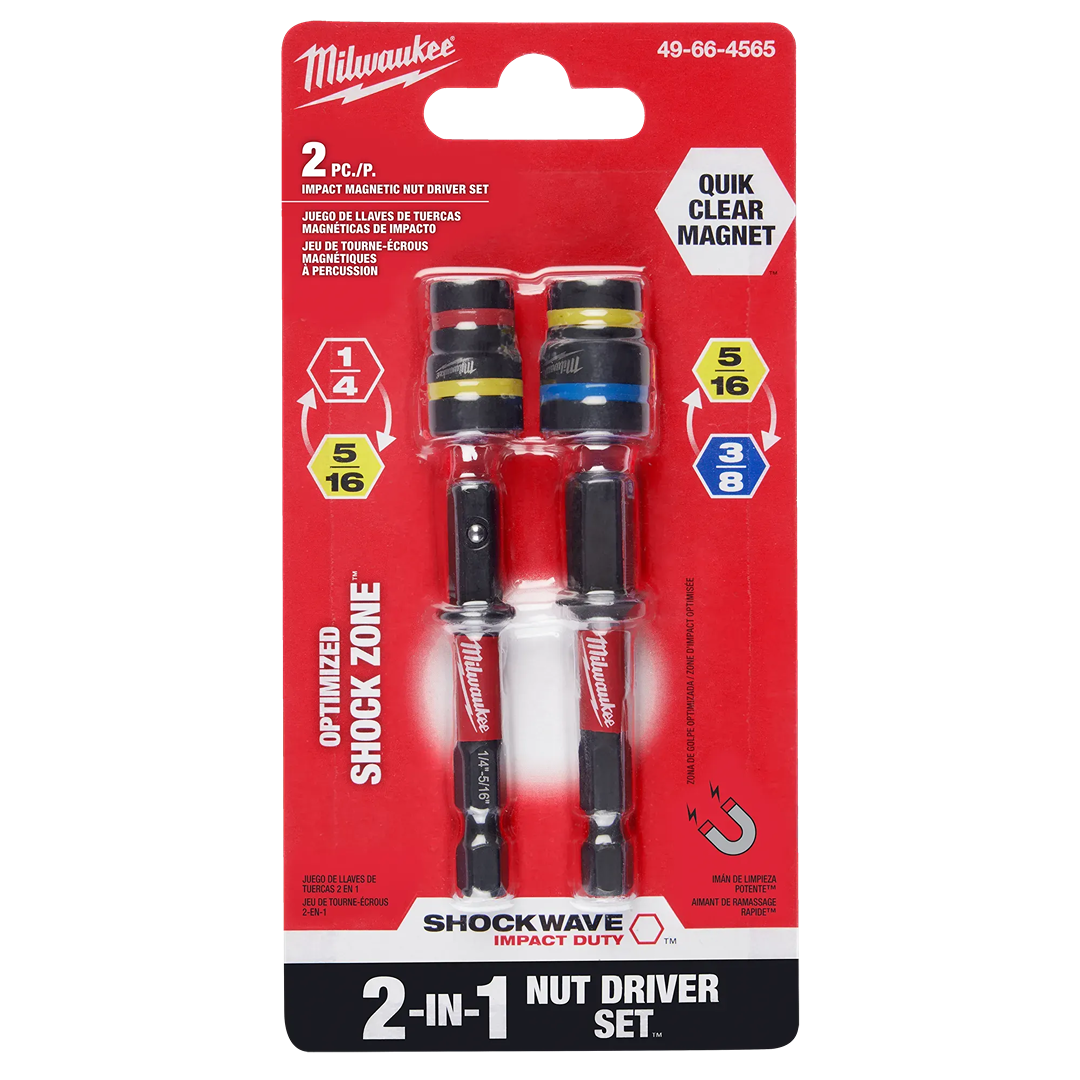 Two Milwaukee 2-in-1 magnetic nut drivers with color-coded bands in power tool accessories under $50 collection