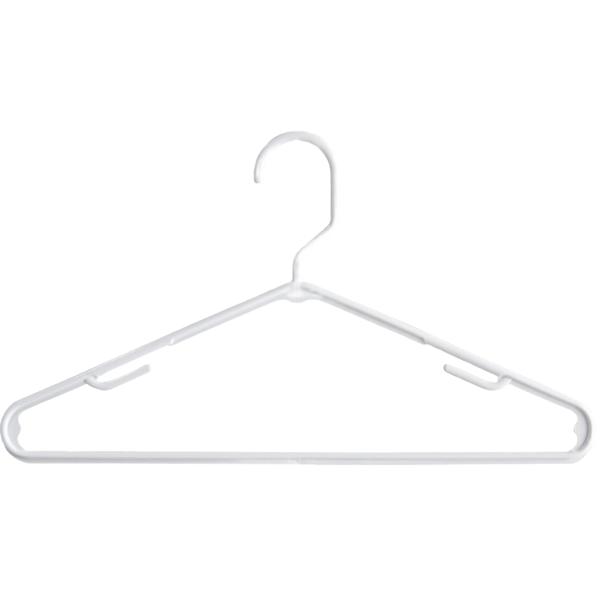 White tubular plastic clothes hanger with shoulder clips designed for home organization and improvement use