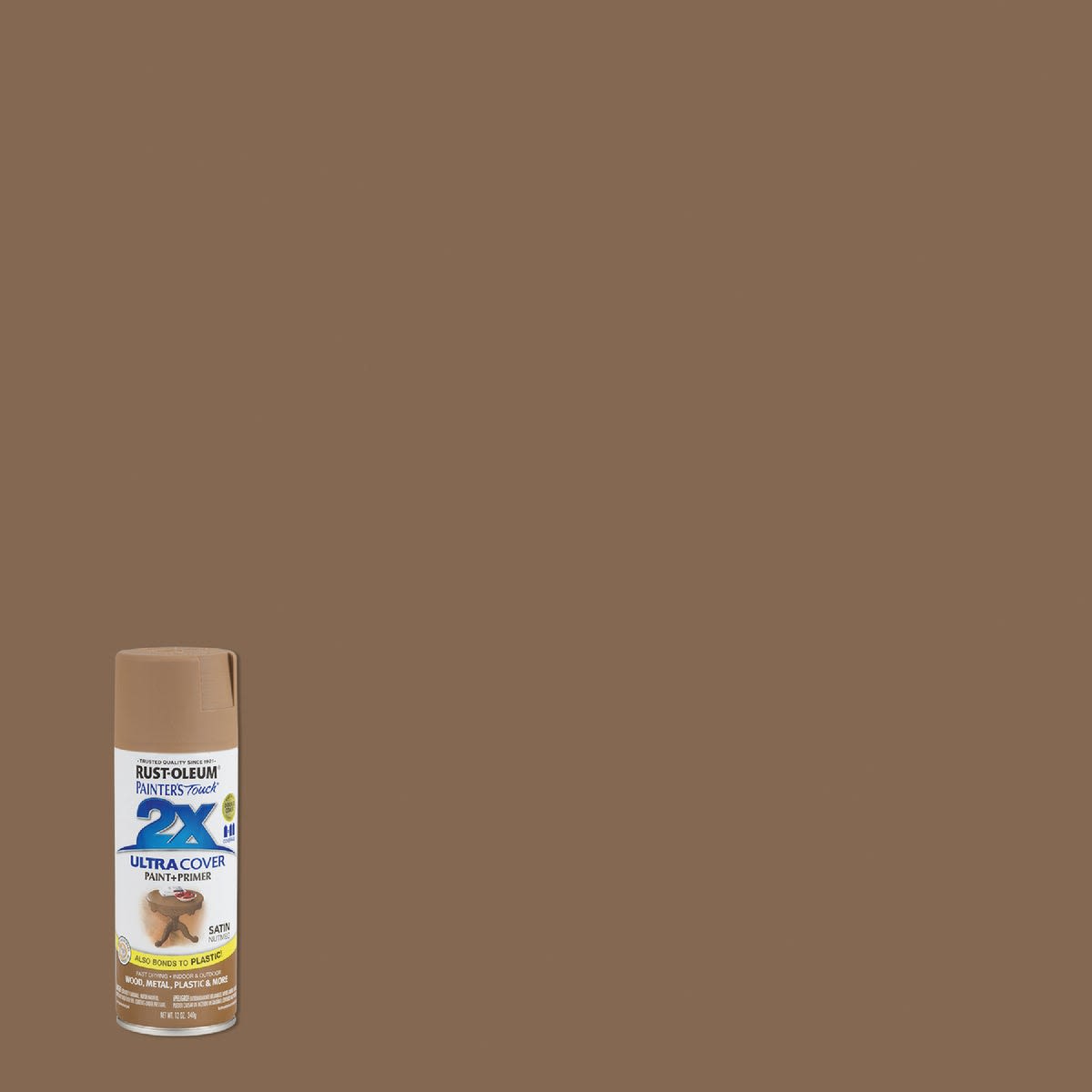 Nutmeg satin finish spray paint can designed for wood, metal, and crafts in Spray Paint and Home Improvement collections