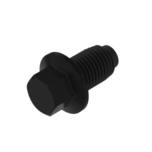 Black hexagonal head self-tapping screw with flange suitable for John Deere parts and home improvement tools collections