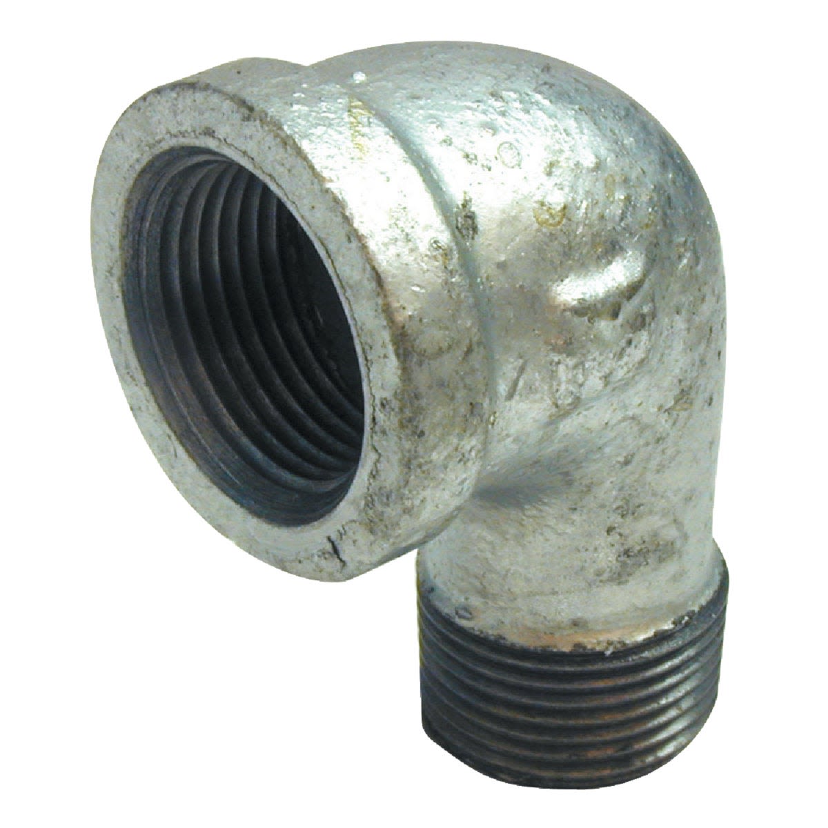 Galvanized malleable iron 90-degree pipe elbow with threaded female and male ends for plumbing fittings collections