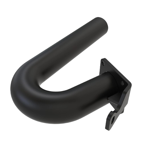 Matte black metal exhaust pipe with mounting bracket for automotive and John Deere machinery replacement parts
