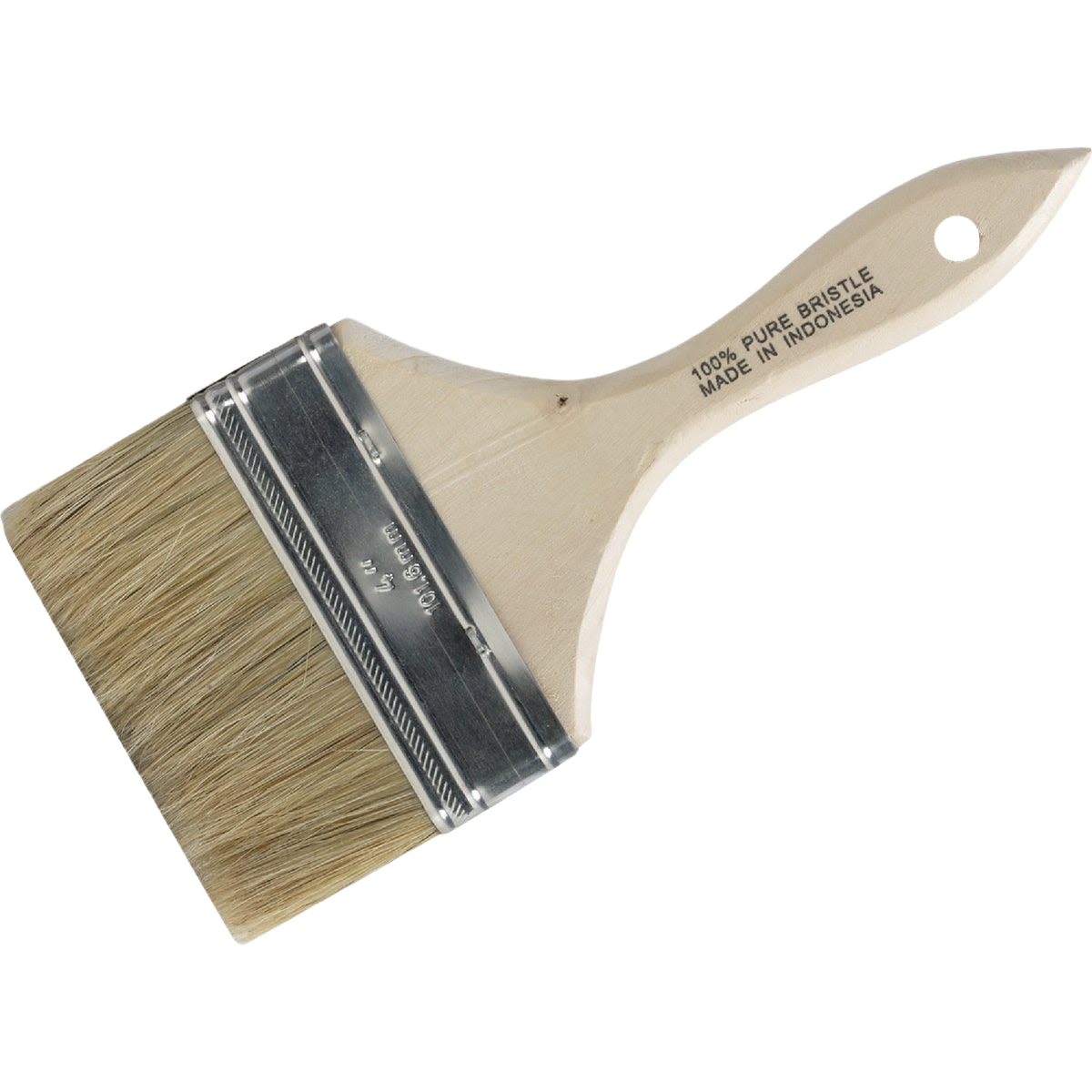 4-inch flat paint brush with natural white bristles and wooden handle for home improvement and paint supplies.