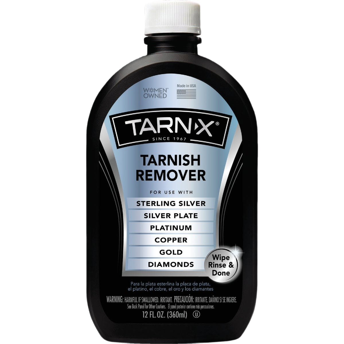 Black and silver bottle of Tarn-X Tarnish Remover in cleaning supplies under $50 for home improvement use