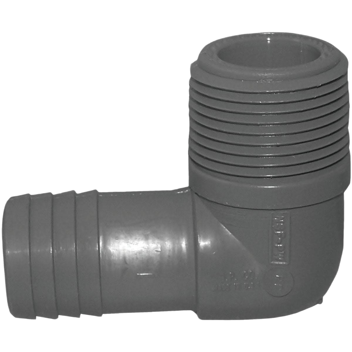 Gray polypropylene 90-degree elbow with male thread for polyethylene pipes in plumbing and pipes & fittings categories under $50