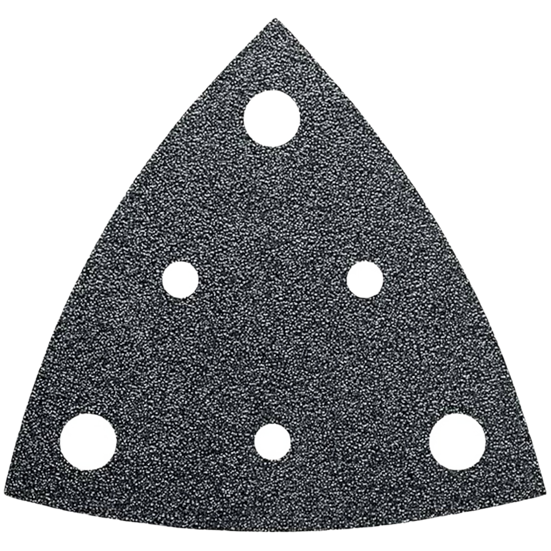 Triangular gray 80 grit perforated sanding sheet for power sanders in home improvement and tools use