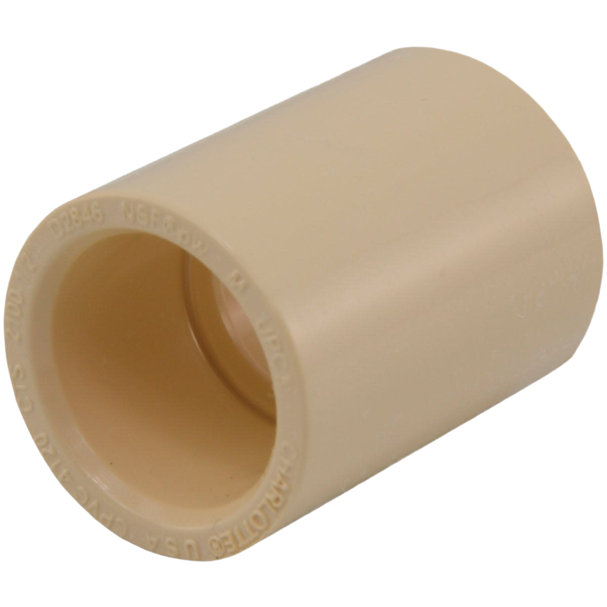 Beige CPVC solvent weldable coupling with integral stop for plumbing in pipes and fittings collections under $50