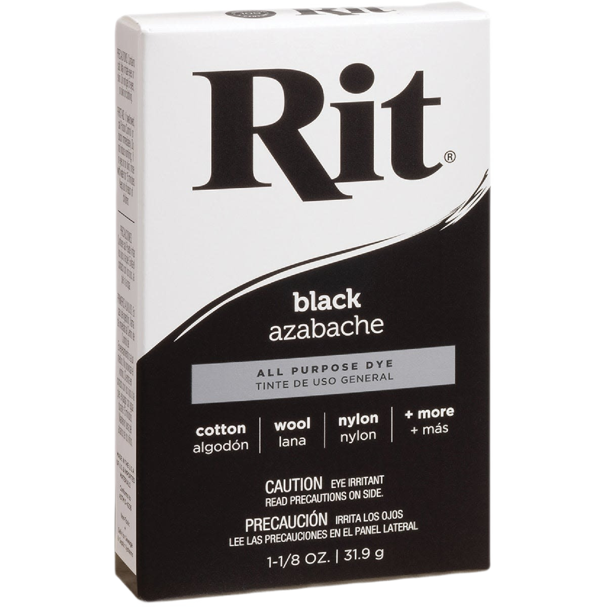 Box of Rit black powder dye for cotton, wool, nylon, and other fabrics in home improvement projects