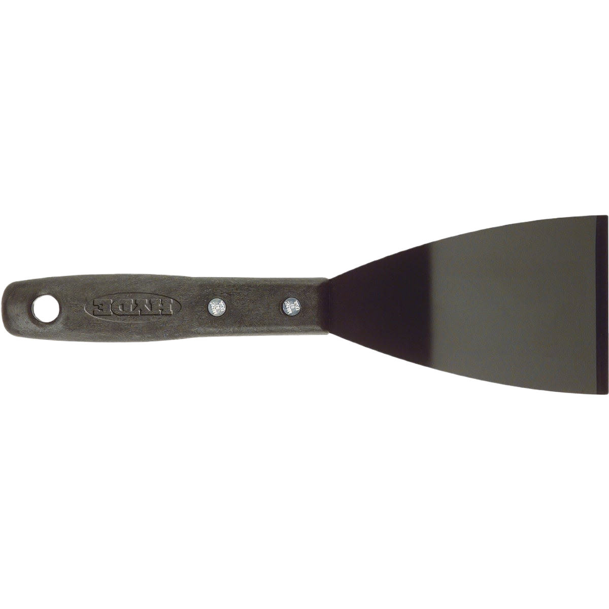 Heavy duty stiff scraper with bent blade and riveted handle for effective home improvement tool use