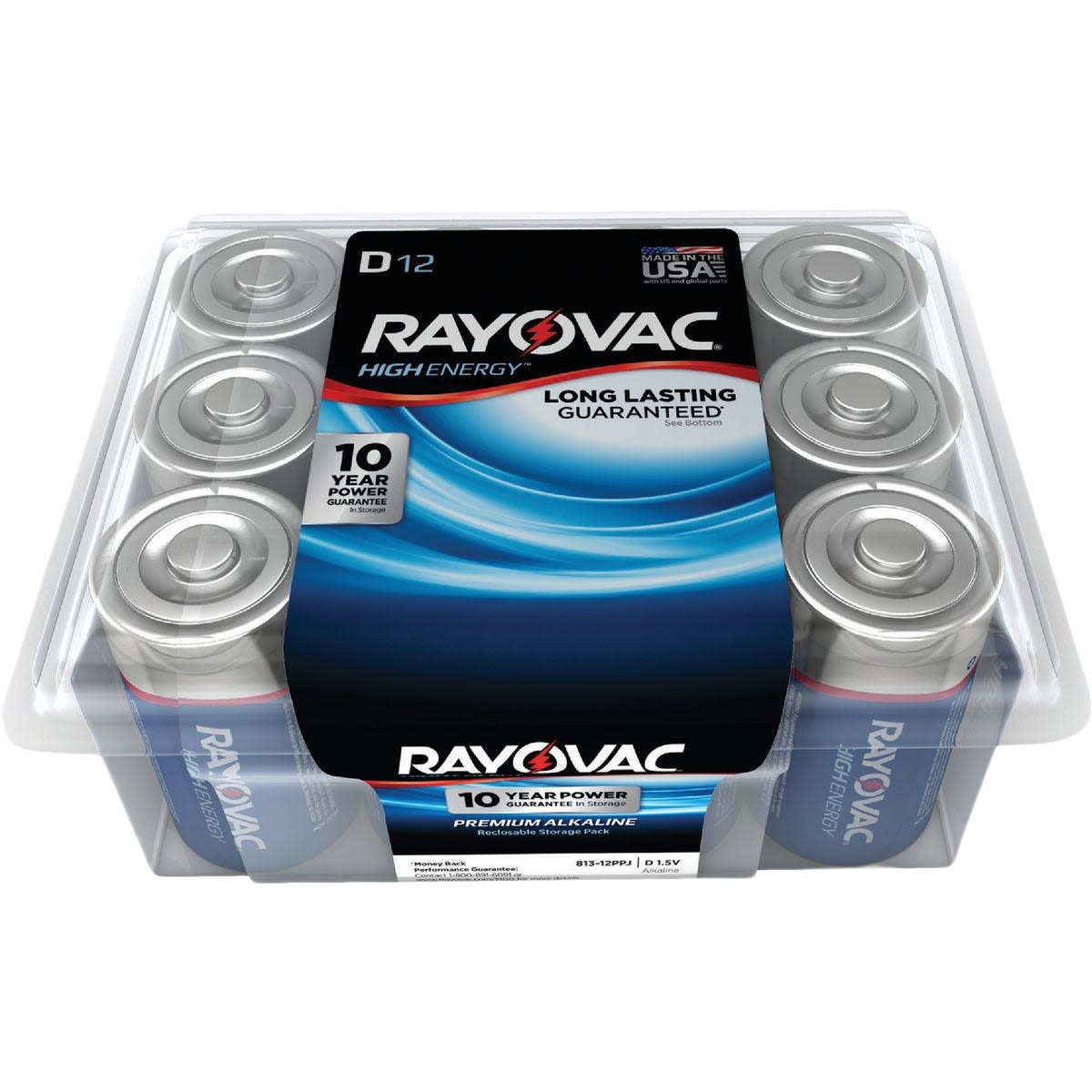 Pack of 12 Ray-O-Vac D alkaline batteries with guaranteed 10-year power for household and electrical use under $50 collection