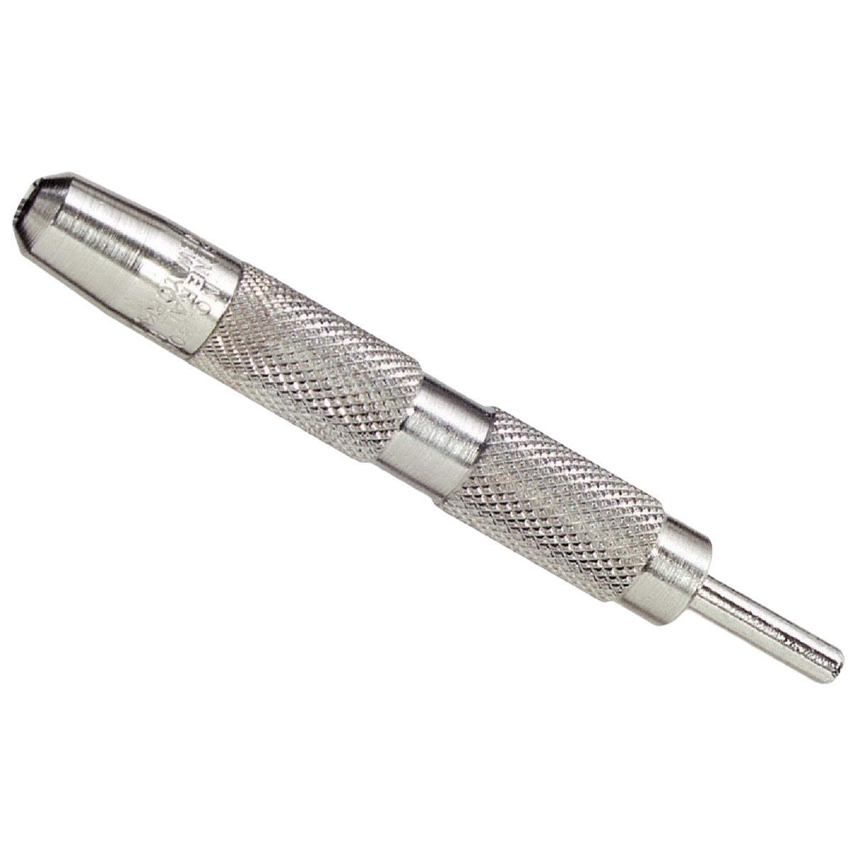 Metal self-centering punch with textured grip for precise hole marking in tools and home improvement tasks