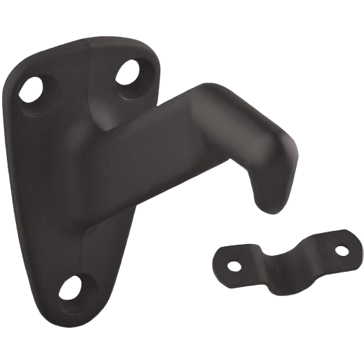 Oil-rubbed bronze handrail bracket and strap for secure mounting in shelving and home improvement projects