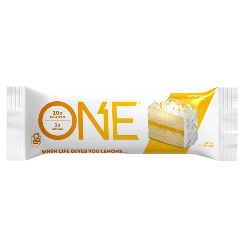Lemon cake flavored protein bar with 20 grams of protein and low sugar, part of food and candy collections