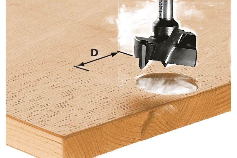 Precision woodworking drill bit creating a smooth round hole for cup hinges, part of tool accessories for home improvement projects