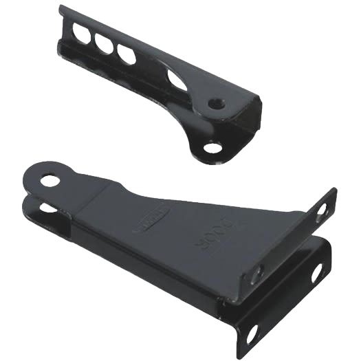 Set of black metal door brackets with multiple mounting holes for hardware and door accessories in home improvement collection