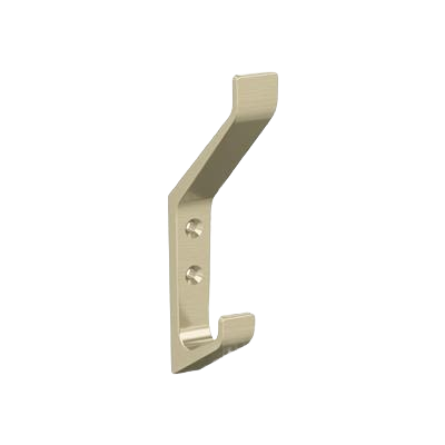 Single two-prong wall hook in golden champagne finish for bathroom and storage organization accessories collection