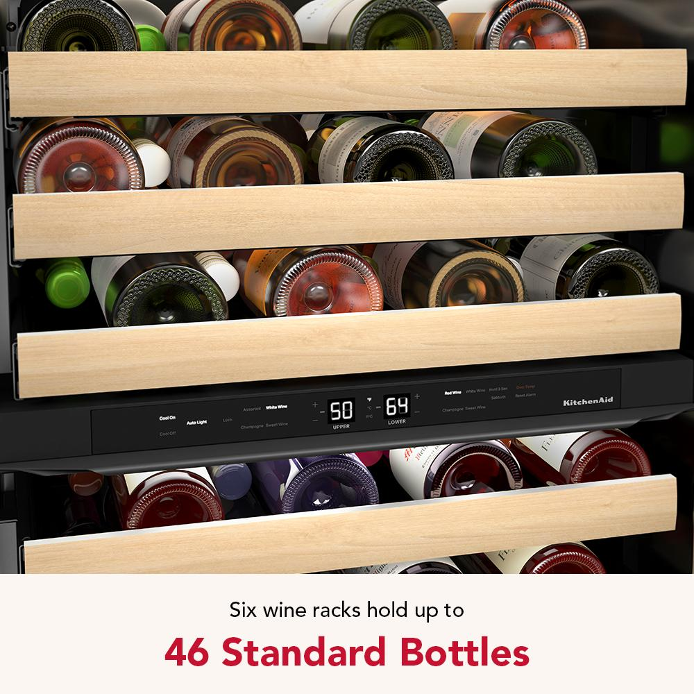 24-Inch Undercounter Wine Cellar with Right Door Swing and 46-Bottle Capacity with Wood-Front Racks in PrintShield® Stainless Steel