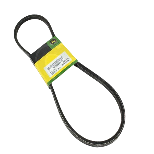 Black V-belt with green and yellow John Deere branded packaging, ideal for automotive and mechanic tool collections.