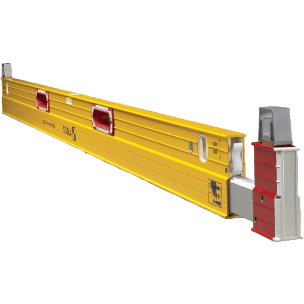 Yellow aluminum level with red and white circular vials for precise measurements in woodworking and home improvement projects