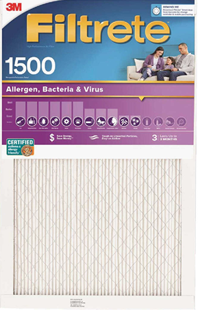 3M Filtrete 1500 MPR furnace filter for allergy relief capturing allergens, bacteria, and viruses in home air systems