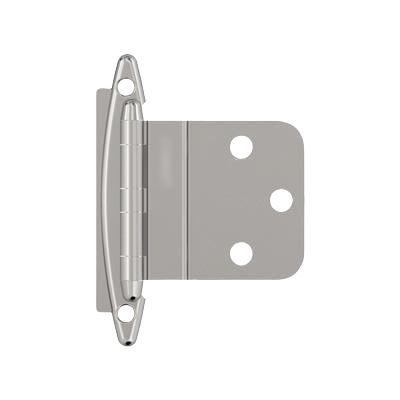 Polished chrome inset cabinet hinge with face mount design for home improvement and furniture hardware projects