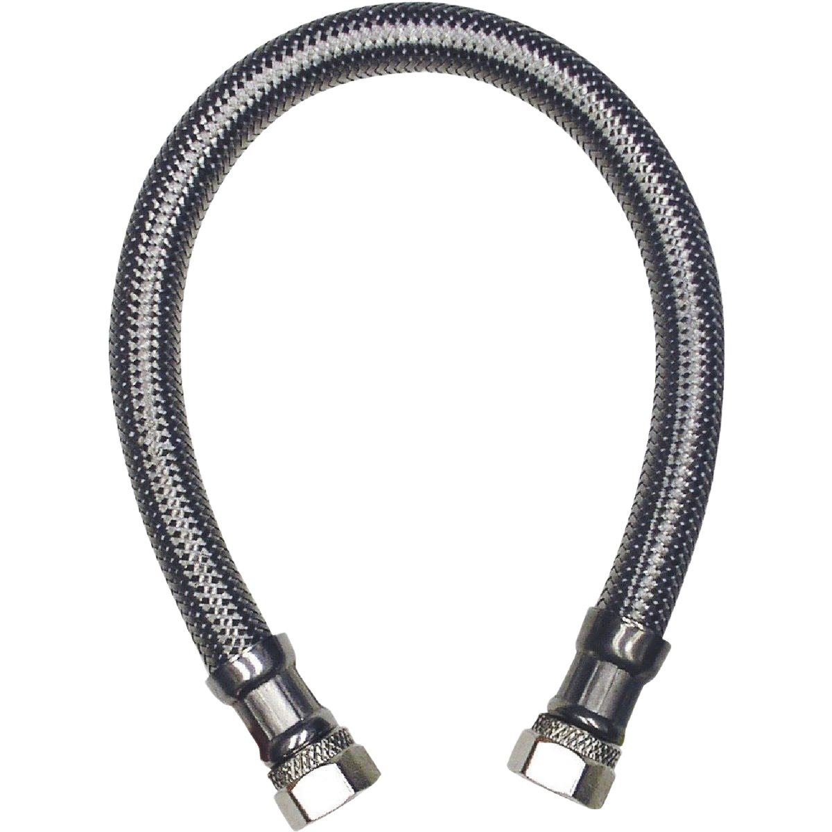 Flexible stainless steel faucet connector with 3/8 inch fittings for plumbing repair and home improvement projects