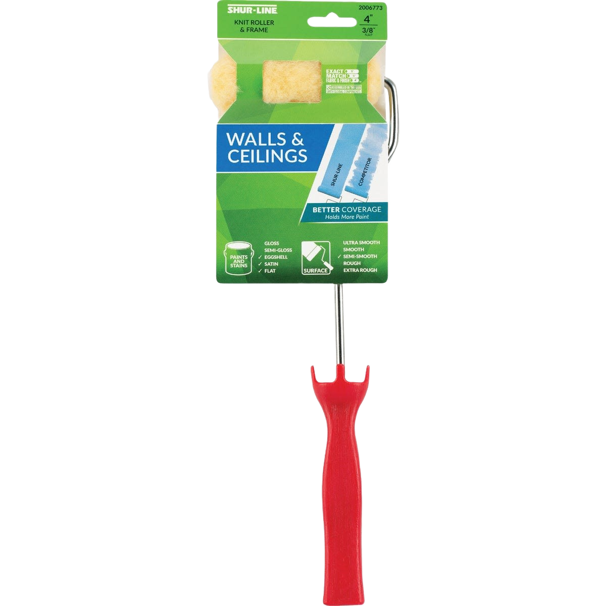 Mini knit paint roller with red plastic handle for walls and ceilings in home improvement under $50