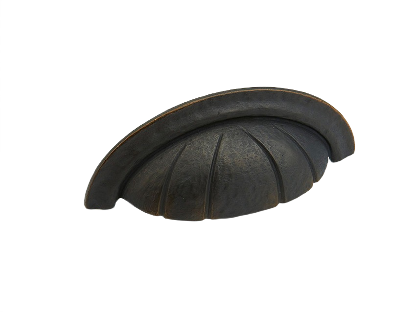 Ancient bronze 3-inch cup pull with rustic ridged design for cabinet hardware and furniture accessories under $50