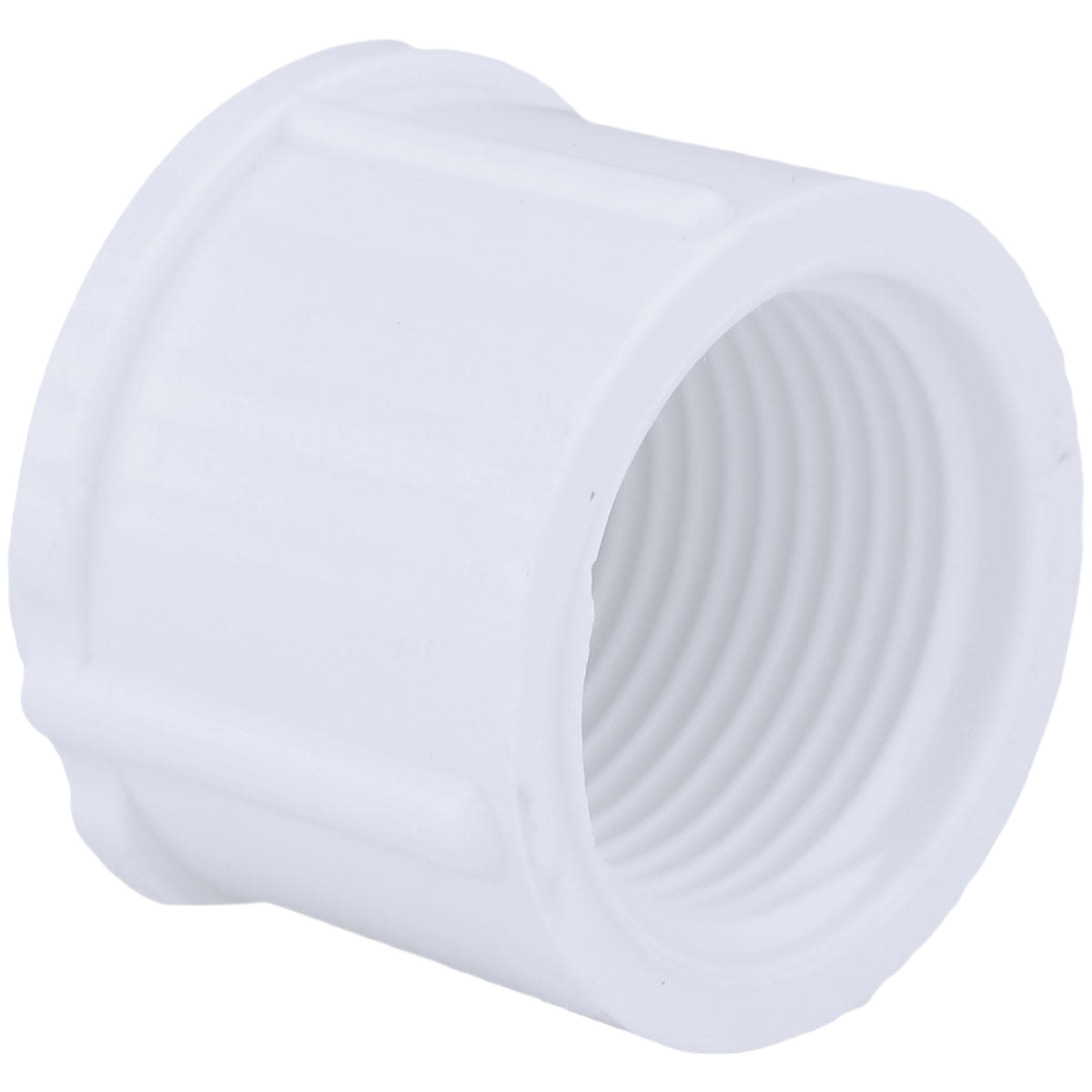 White PVC pipe cap with threaded interior for secure sealing in plumbing and pipes and fittings collections.