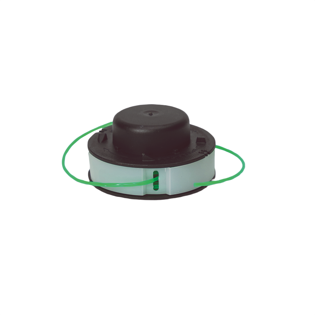 Black and white trimmer line head with green nylon line, part of power tool accessories for home improvement projects under $50