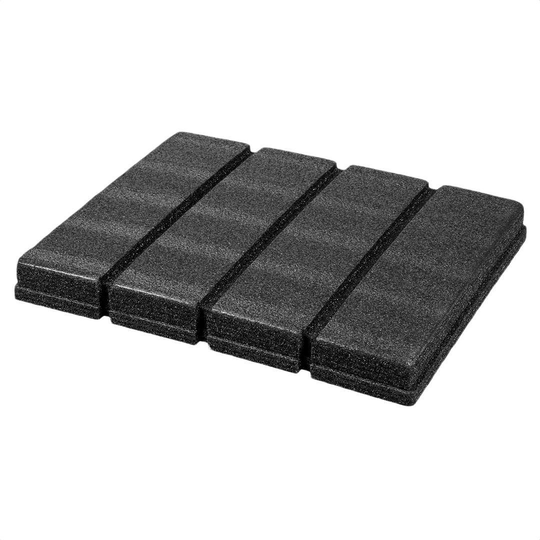 Set of four black foam inserts designed for organizing tools in storage bins and workshop organization systems