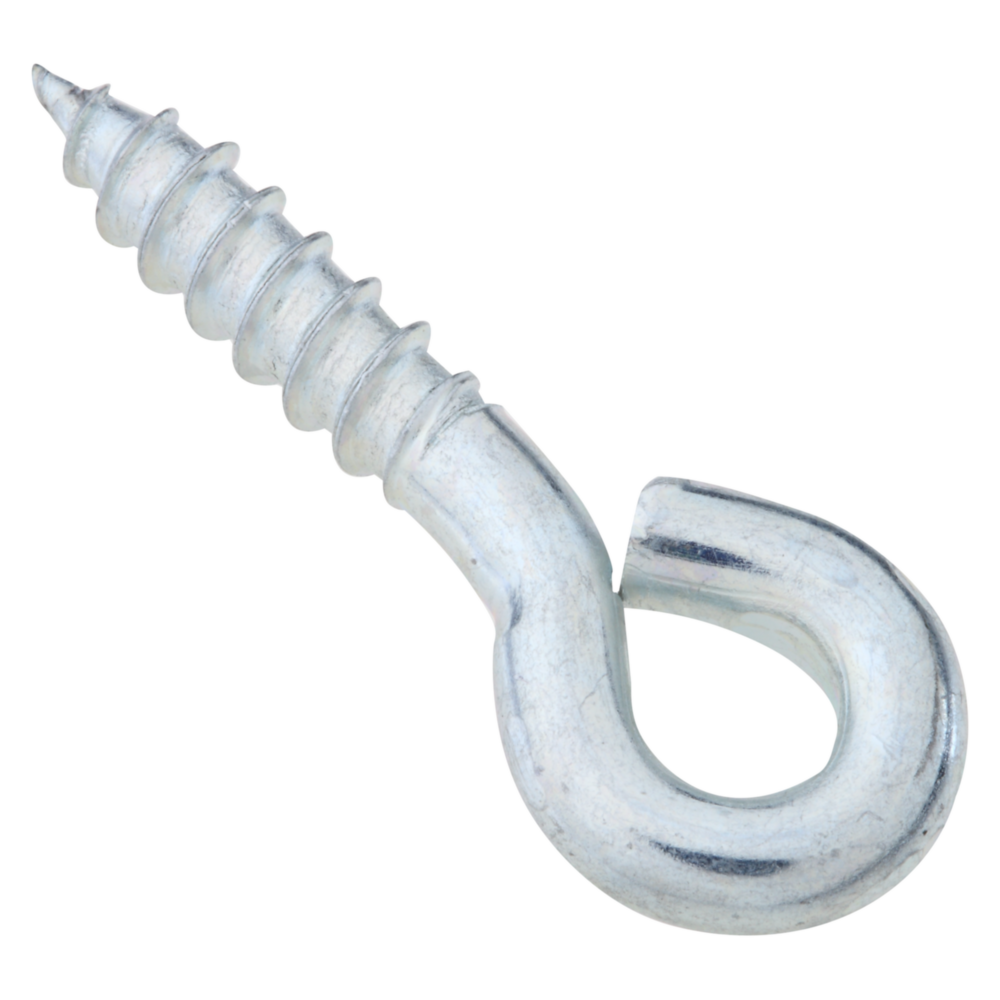 Small zinc-plated screw eye with sharp point for quick installation in hardware and fasteners collections under $50