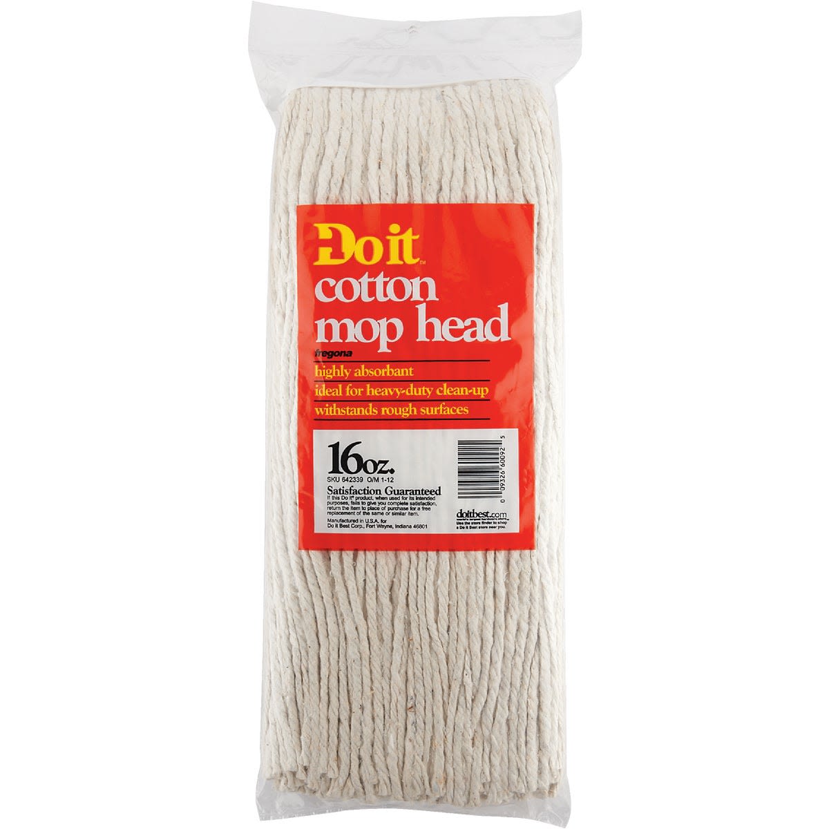 16 oz cotton mop head with heavy-duty absorbent strands for cleaning rough surfaces and floor maintenance