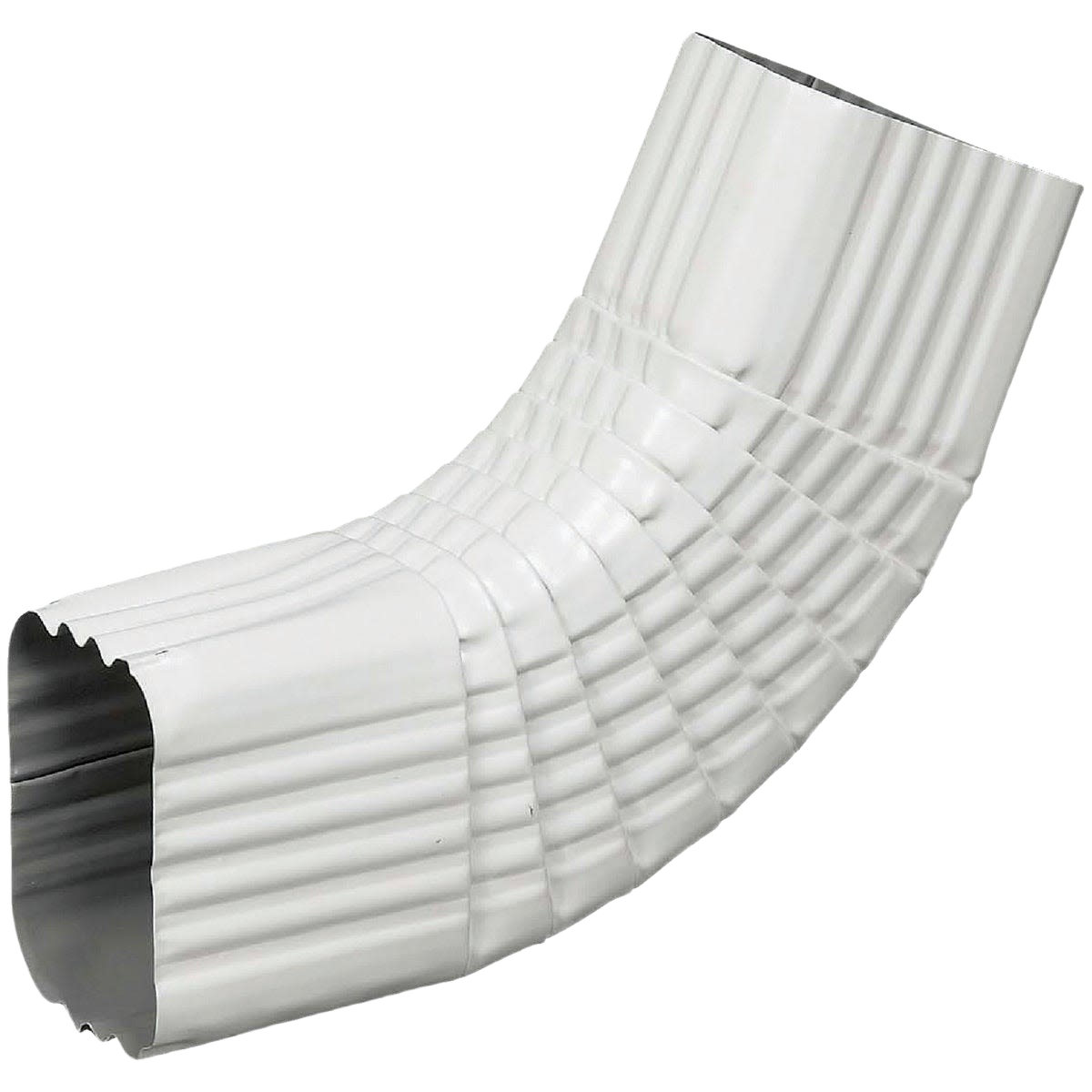 White aluminum elbow for side downspouts designed for home improvement and water drainage systems
