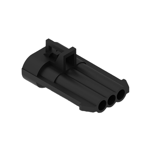 Black three-cavity internal electrical connector housing for John Deere parts and accessories collection