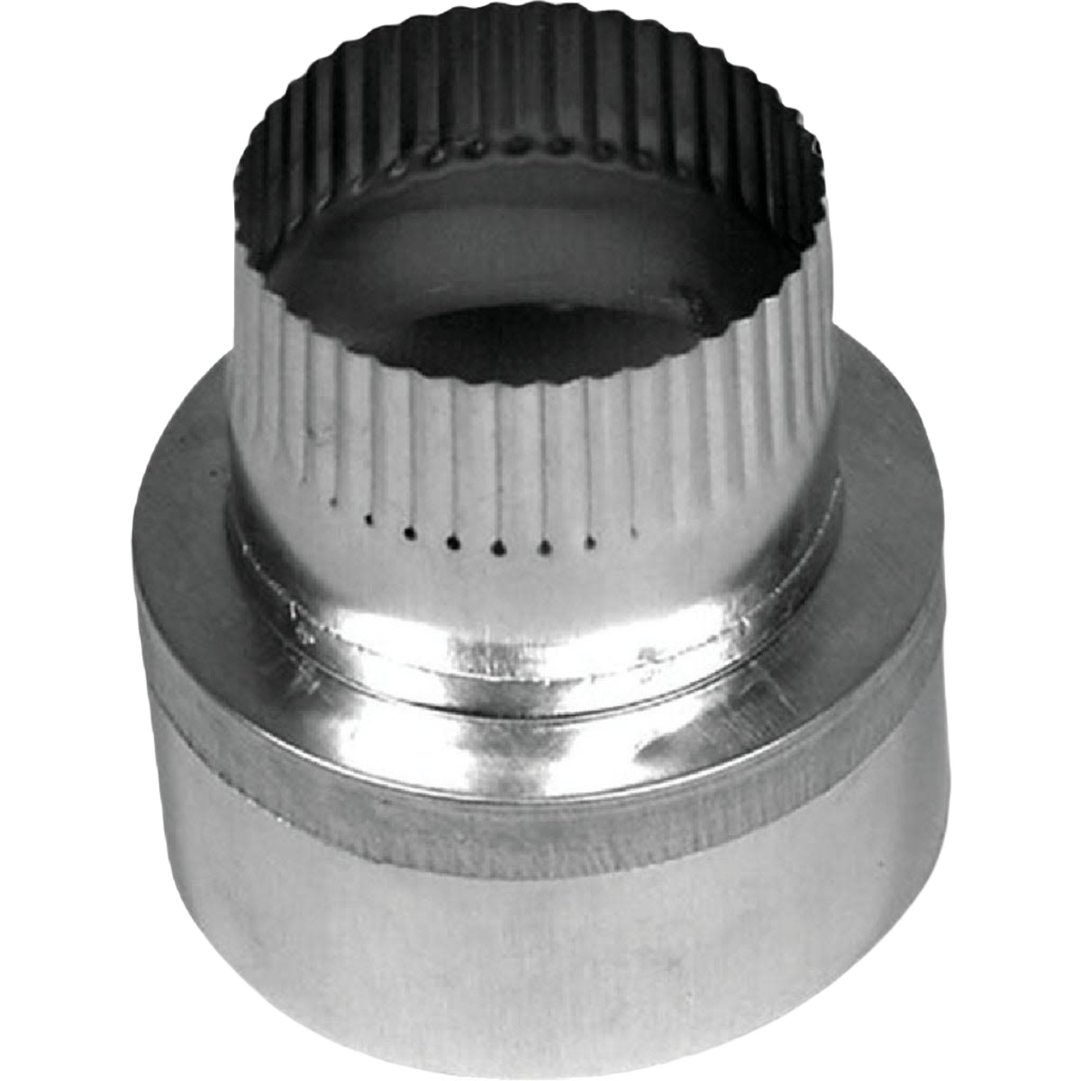 Metal duct vent reducer with ridged collar for airflow control in home improvement and HVAC projects