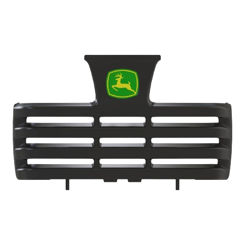 Black John Deere grille with horizontal slats and green deer logo for parts and accessories collection